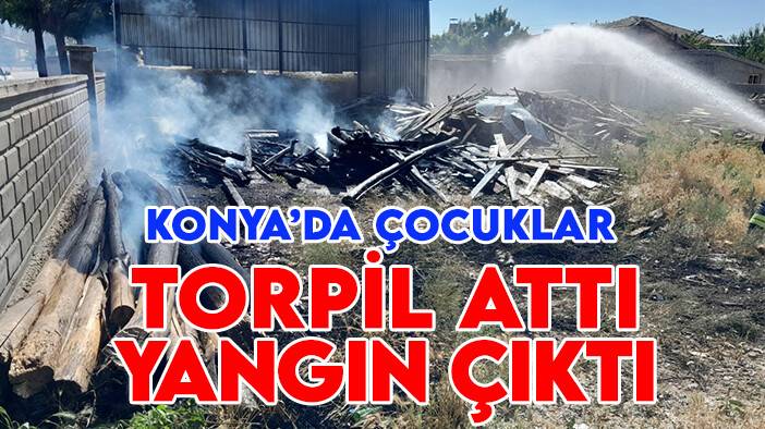 Konya’da çocuklar torpil attı, yangın çıktı