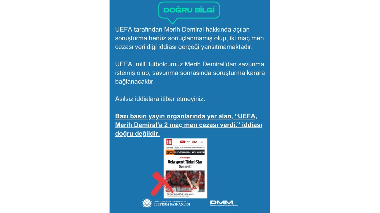 DMM “UEFA, Merih Demiral’a 2 maç men cezası verdi" iddiasını yalanladı