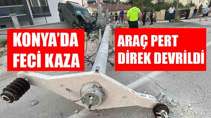 Direğe çarpan pikap bahçe duvarında asılı kaldı, sürücü yaralandı