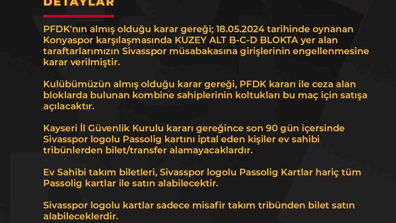 Kayserispor-Sivasspor maçının biletleri satışa çıkıyor