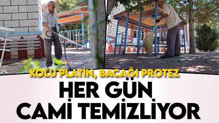 Kolu platin, bacağı protez 86 yaşında her gün cami temizliyor