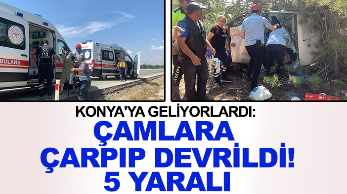 Konya'ya geliyorlardı: Çamlara çarpıp devrildi! 5 yaralı