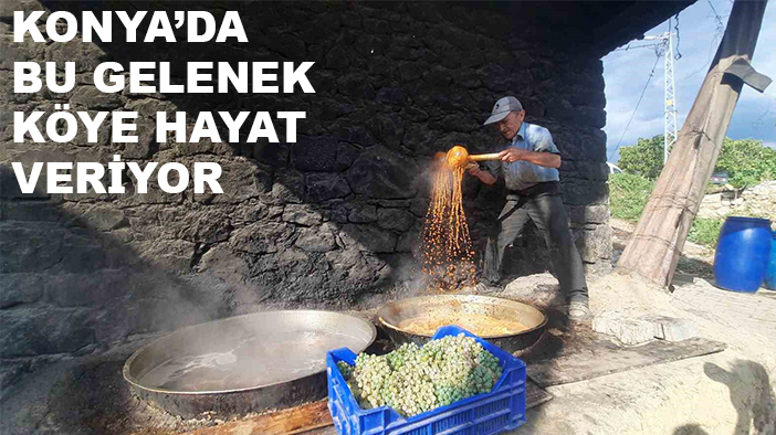 Konya’da köy ocağında imeceyle pekmez yapılmaya devam ediliyor