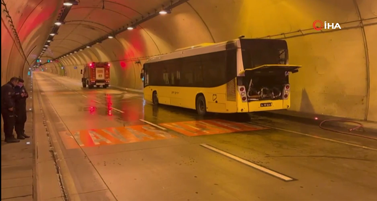 İETT otobüsündeki yangın tüneli trafiğe kapattı (VİDEOLU)