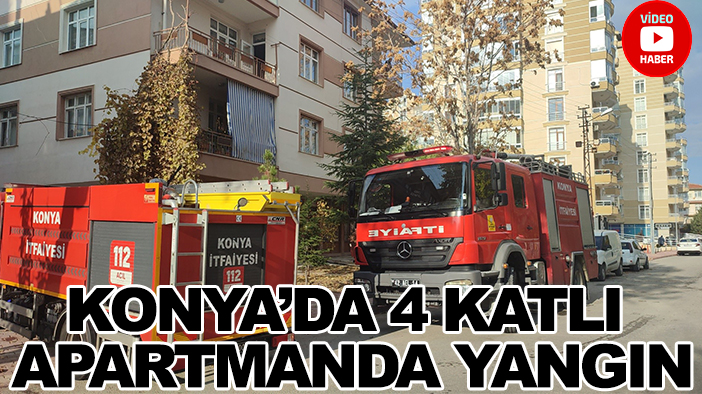 Konya’da 4 katlı apartmanda yangın (VİDEOLU)