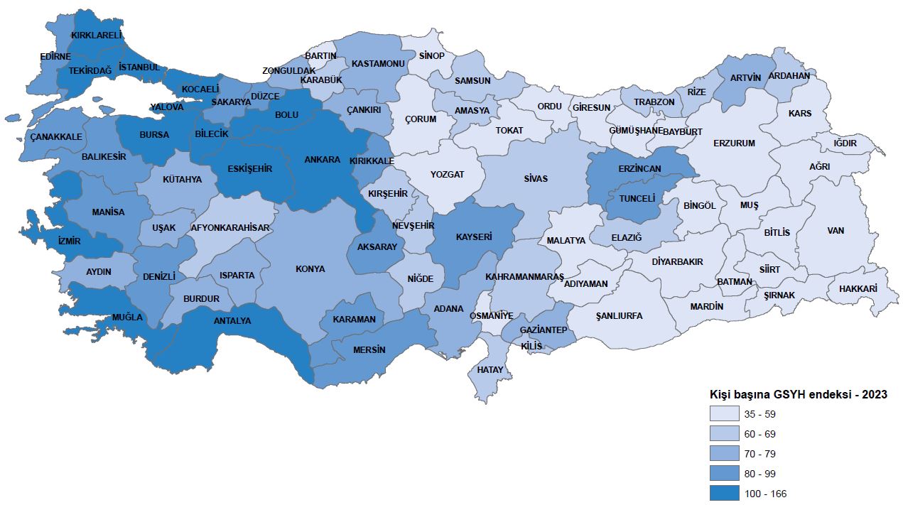 İllere göre kişi başı gelir (GSYH)-2023