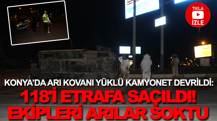 Konya'da arı kovanı yüklü kamyonet devrildi: 118'i etrafa saçıldı! Ekipleri arılar soktu