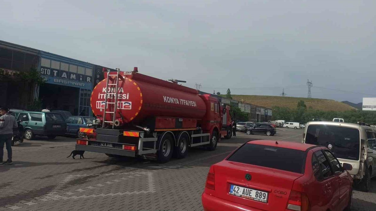 Konya Seydişehir’de oto tamirhanesinde yangın paniği