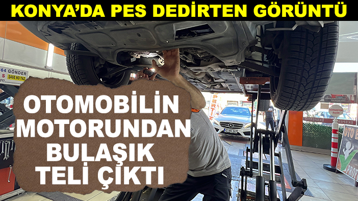 Konya'da pes dedirten görüntü: Otomobilin motorundan bulaşık teli çıktı