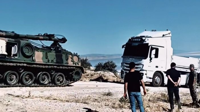 Yokuşu çıkamayan tırların imdadına Mehmetçik "tank"la yetişti!