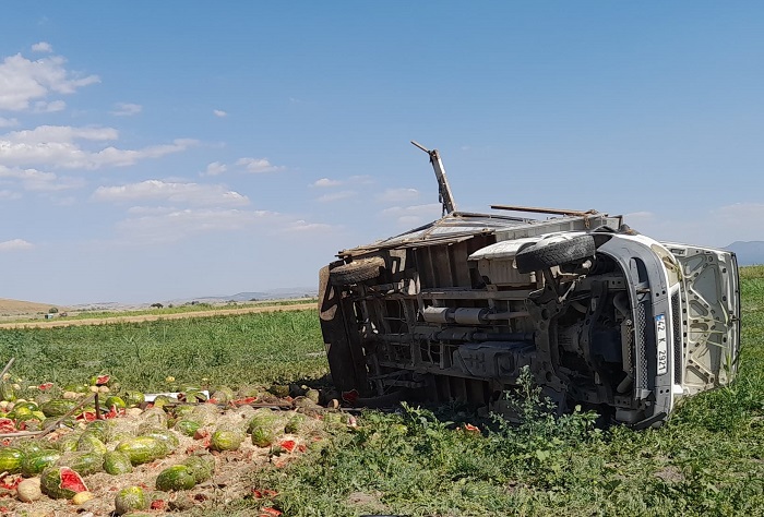 Konya'da tekeri patlayan kamyonet tarlaya devrildi: 3 yaralı