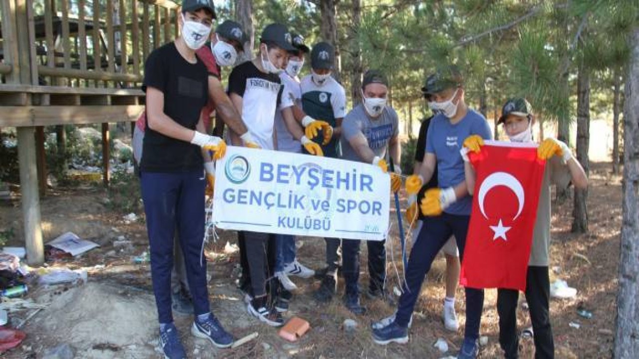 Beyşehir'de çevre gönüllüleri doğayı temizleyebilmek için birbiriyle yarışıyor