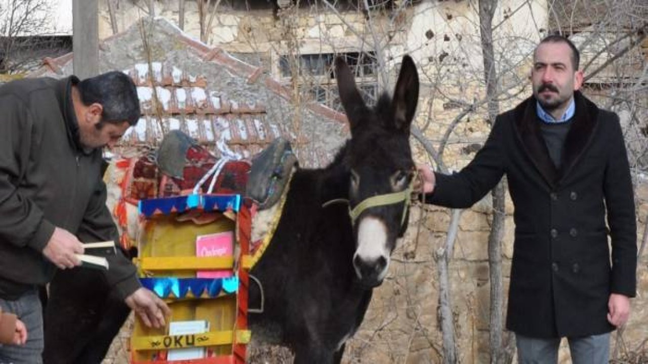 Öğretmenler 'eşekli kütüphane' ile vatandaşları kitapla buluşturuyor
