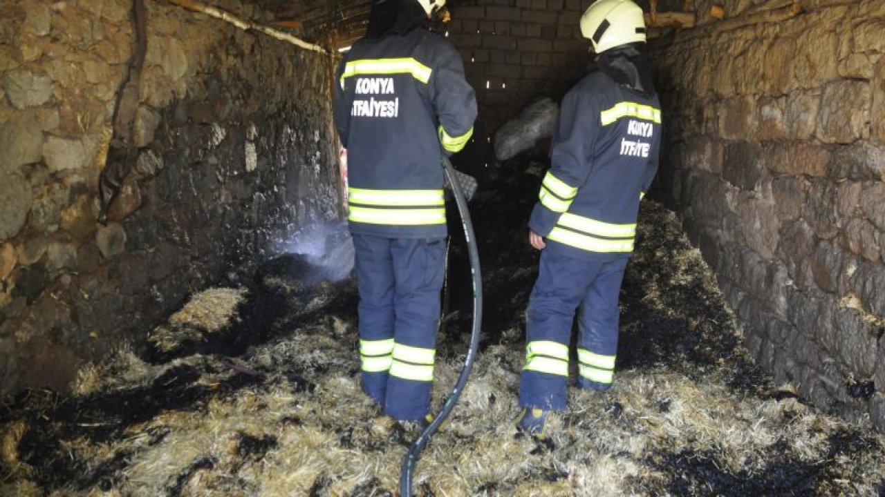 Konya'da samanlık yangını diğer evlere sıçramadan söndürüldü
