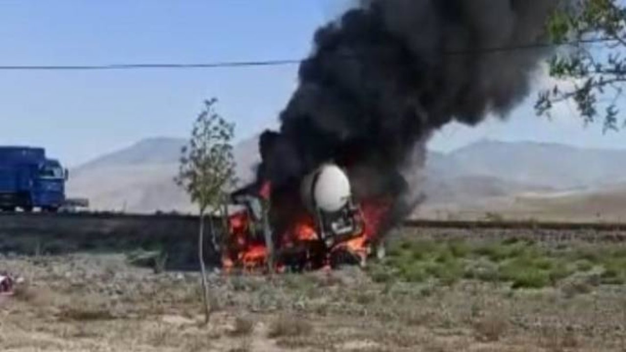 Tekeri kilitlenen tanker alev topuna döndü, sürücü son anda kurtuldu