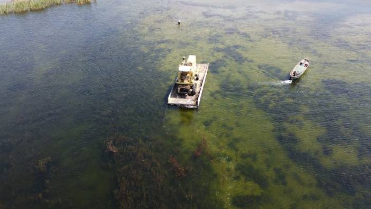 Adada kullanılan biçerdöverler dubalarla suda yüzdürülüp kıyıya taşındı