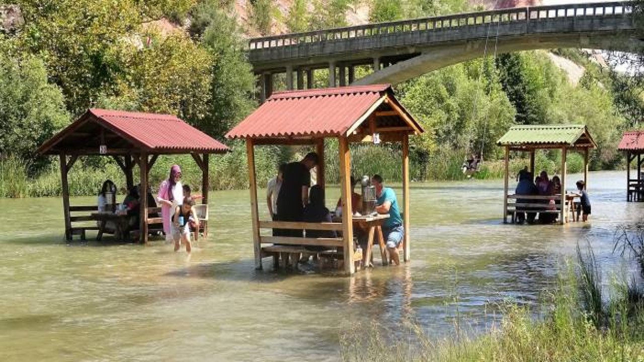 Bunaltan sıcaklarda suyun içinde yemek keyfi