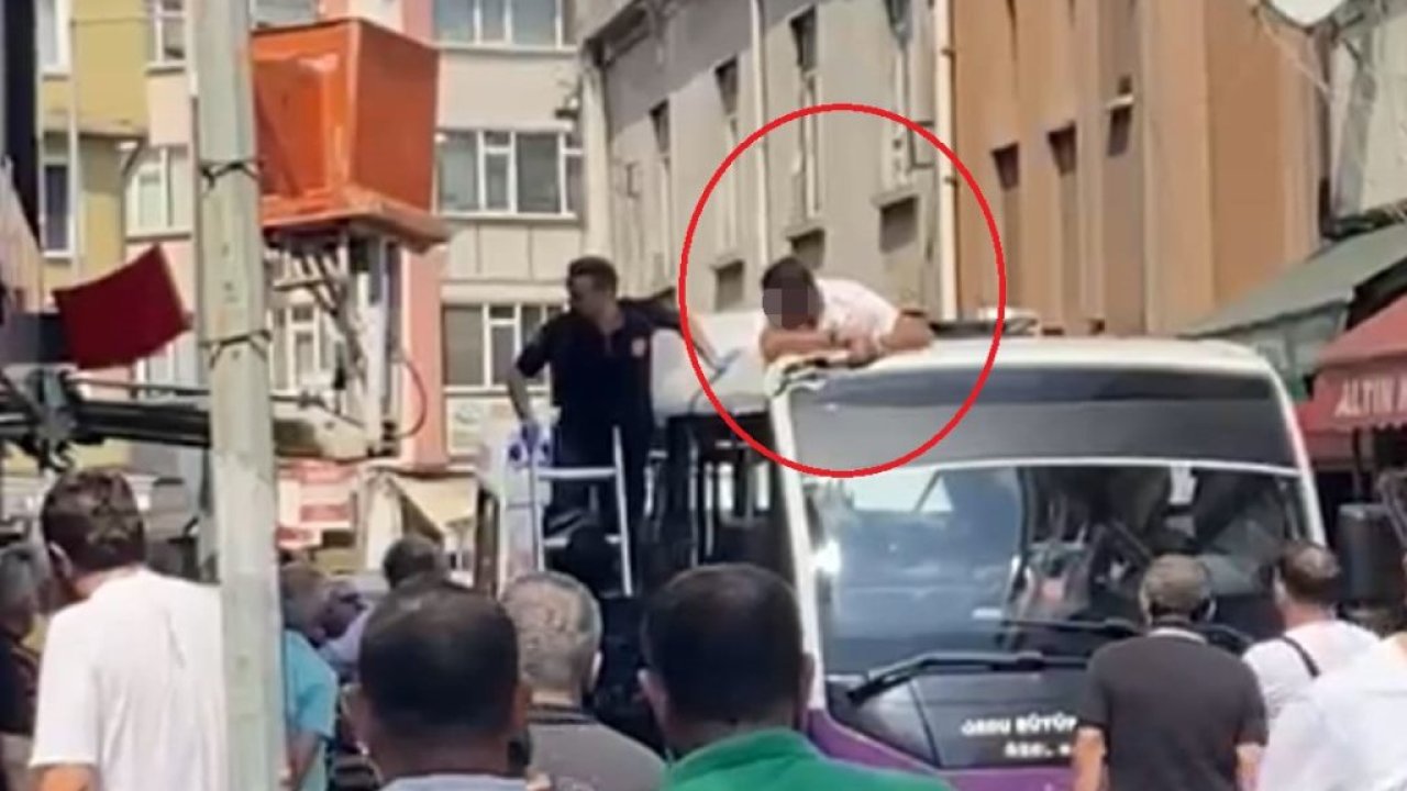 Arıza aracının bomunda çalışırken dolmuşun üzerine düştü