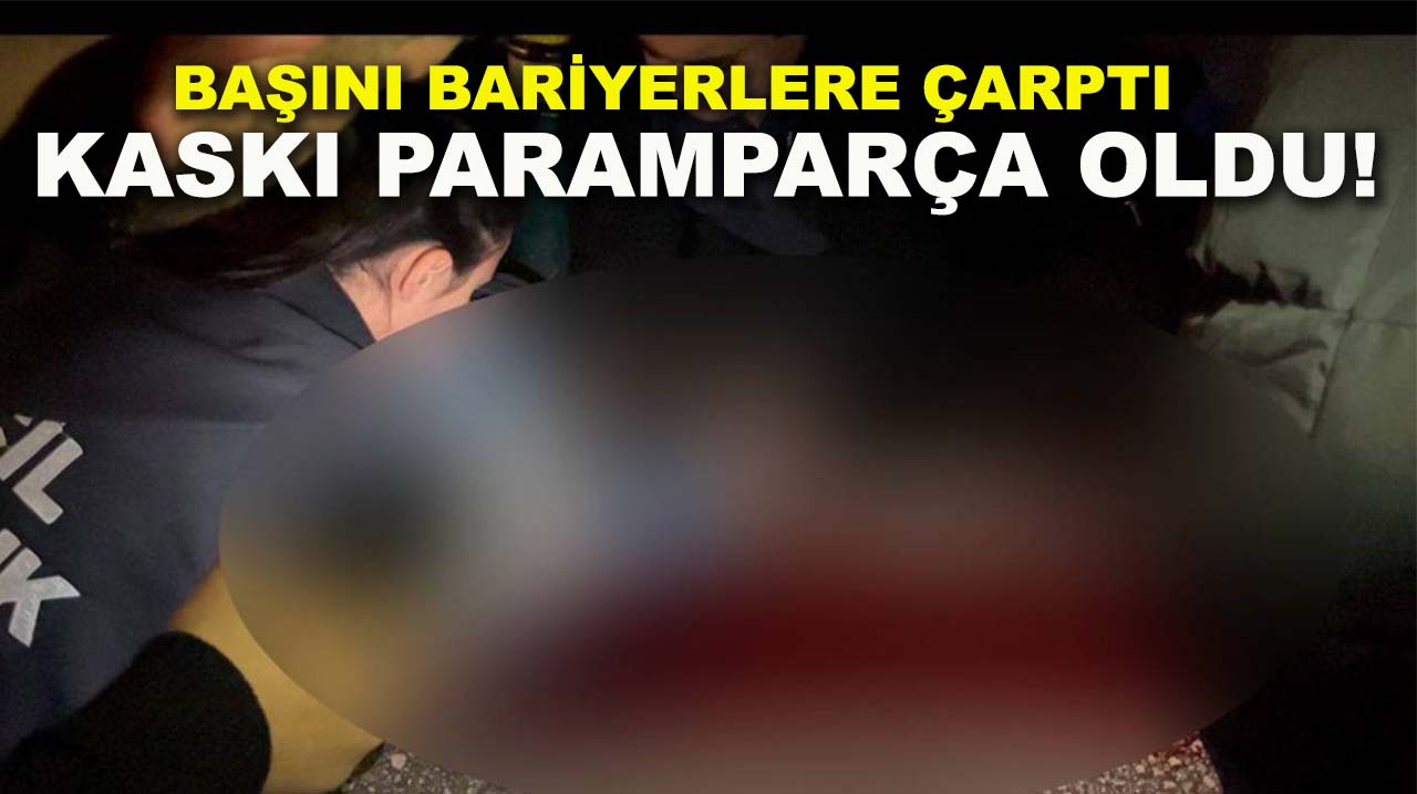 Başını bariyerlere çarptı kaskı paramparça oldu!