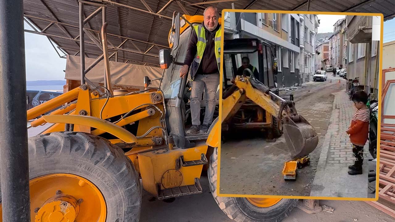 Tokat’ta çocukla çocuk olan kepçe operatörü yürekleri ısıttı