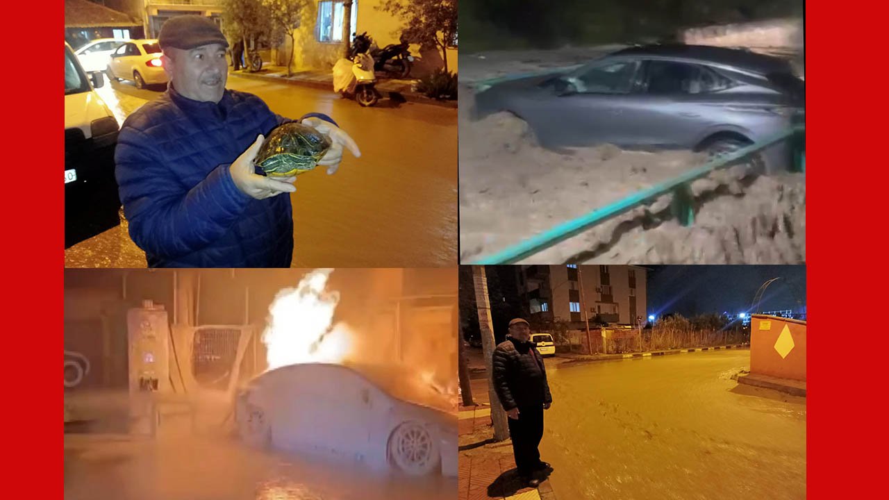 Manisa’da bir otomobili sel aldı, elektrikli otomobil de yandı