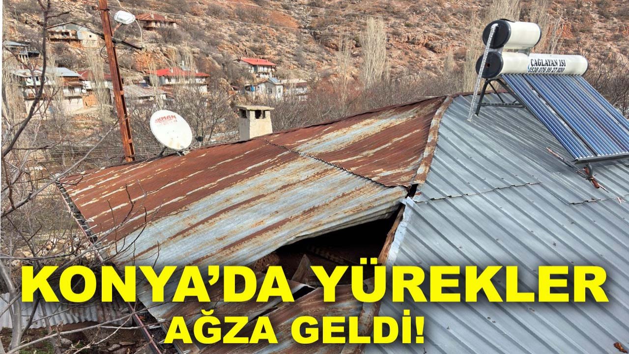Konya’da yürekler ağza geldi! Dağdan kopan kaya parçası evin damına düştü