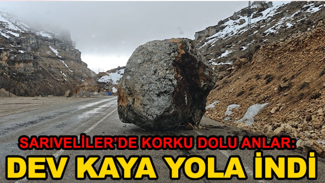 Sarıveliler’de korku dolu anlar: Dev kaya yola indi