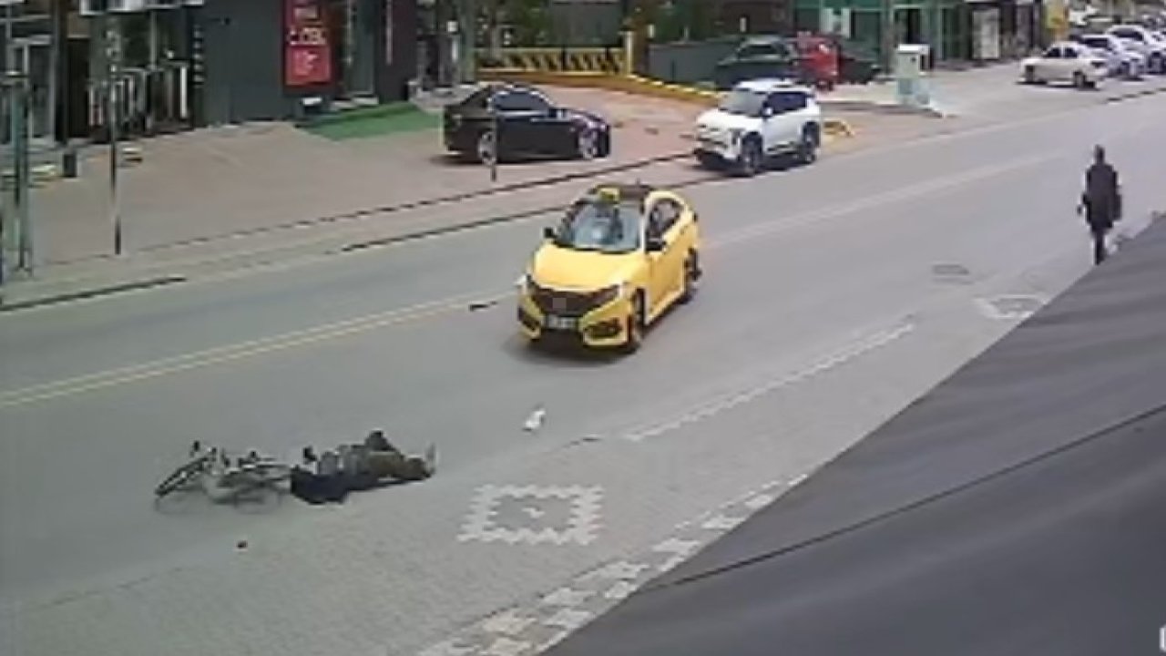 Konya'da taksi bisiklete çarptı!