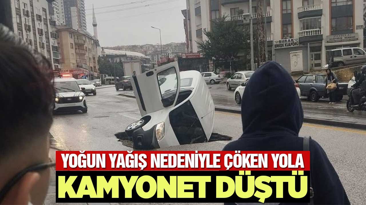 Ankara’da yağış nedeniyle yol çöktü, içine araba düştü