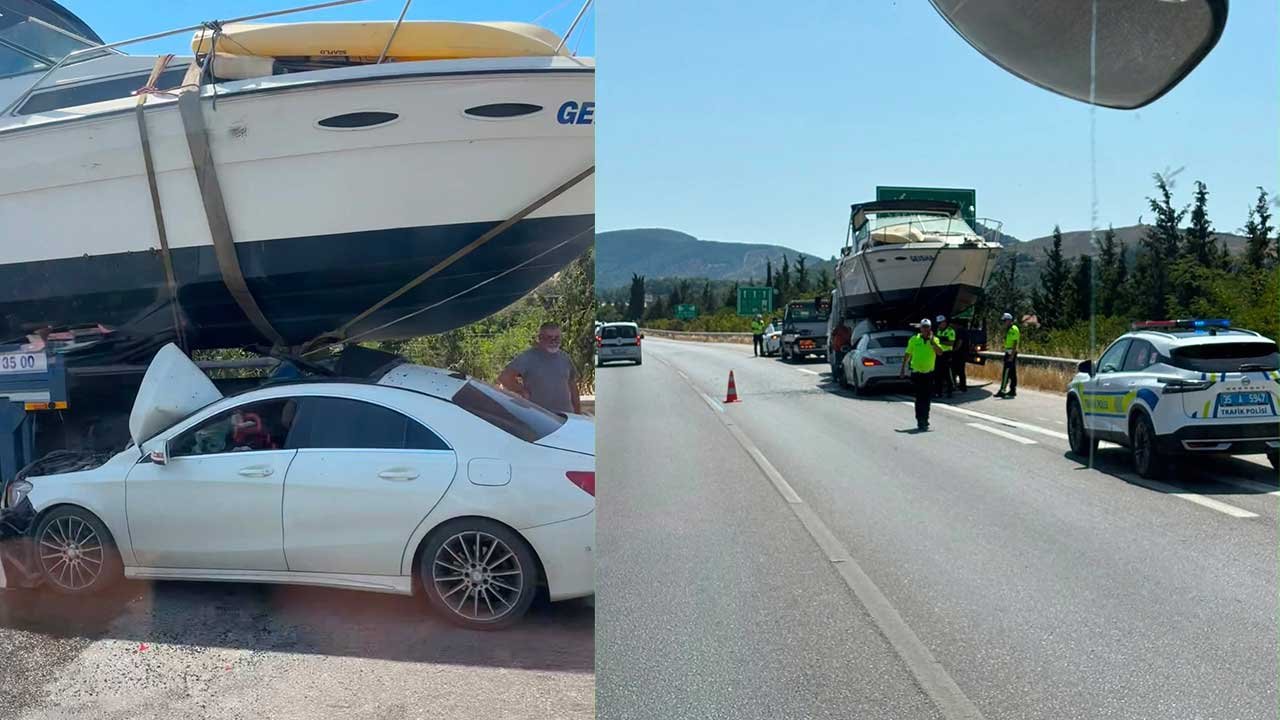 İzmir’de ilginç kaza: Otomobil tekneye çarptı