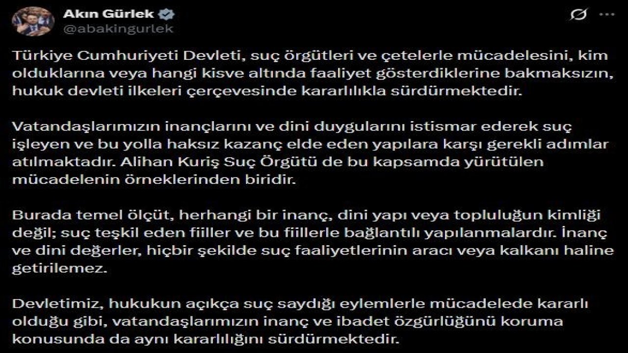 Bakan Gürlek’ten çok konuşulacak sözler: “İnanç suçun kalkanı olamaz”