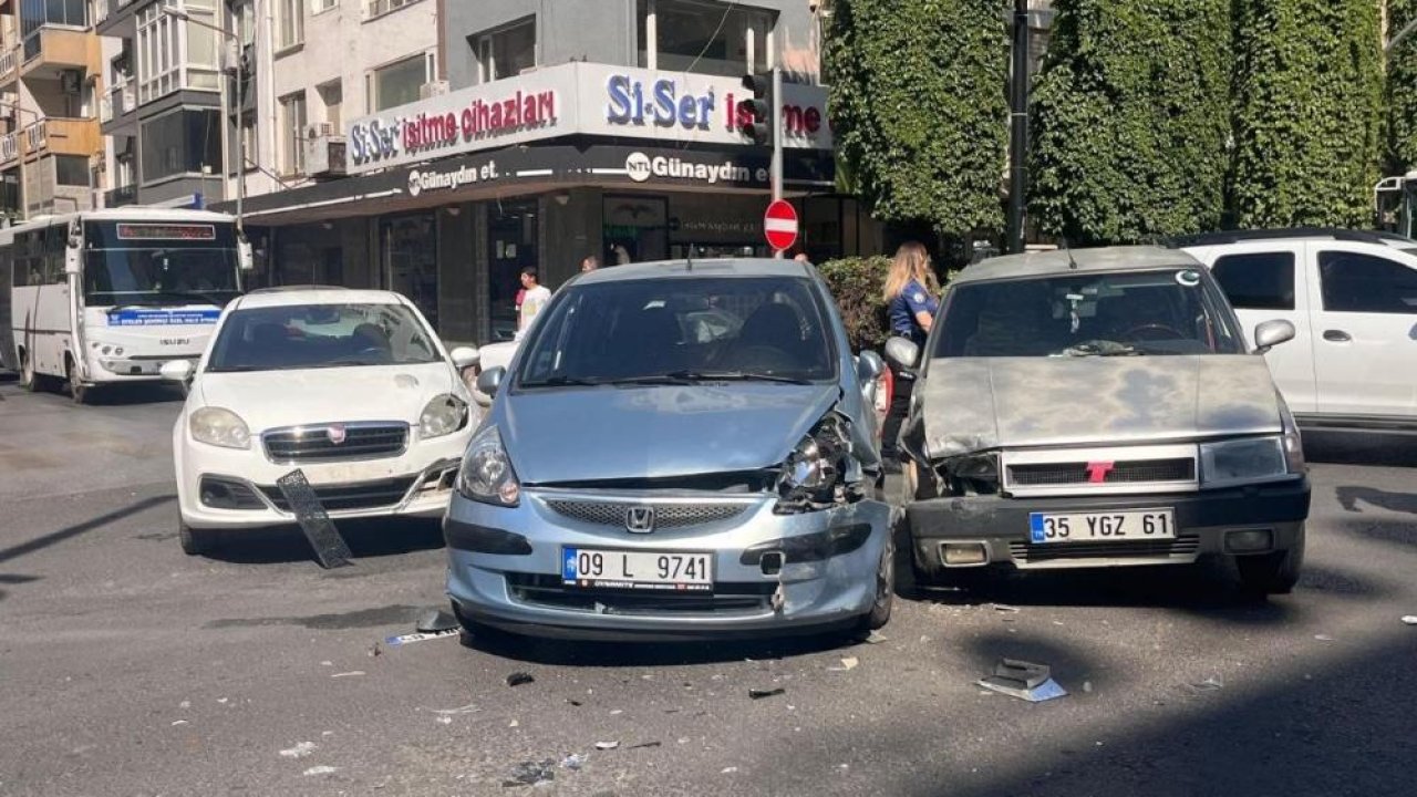 Aydın’da kavşakta ortalık karıştı! 3 araç birbirine girdi