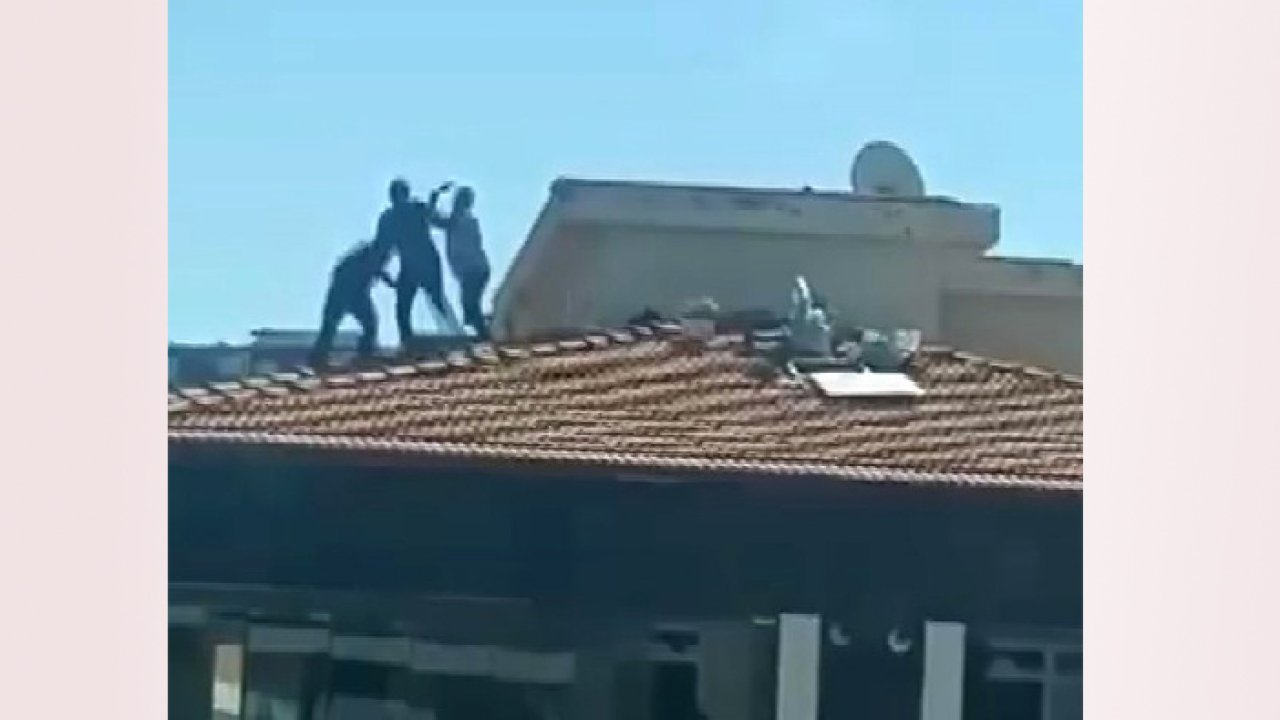 5 katlı binanın çatısında kavga ettiler! Neredeyse düşeceklerdi
