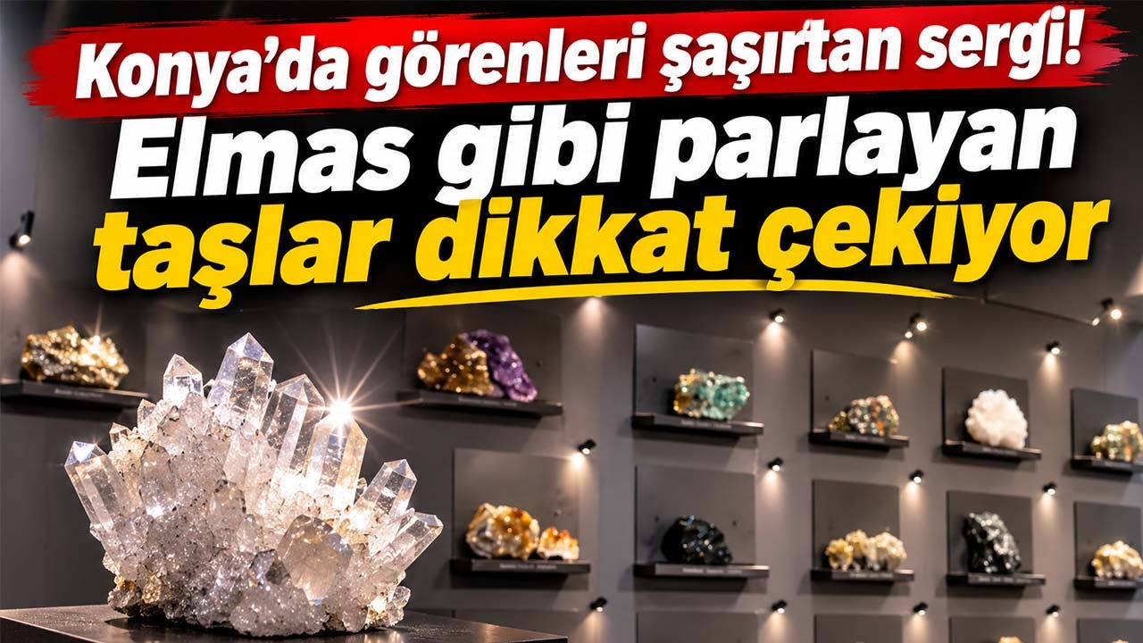 Konya'da görenleri şaşırtan sergi! Elmas gibi parlayan taşlar dikkat çekiyor