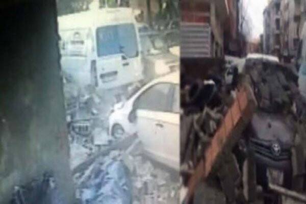 İstinat duvarı 4 aracın üzerine devrildi