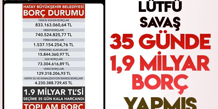 Lütfü Savaş 35 günde 1,9 milyar TL borç yapmış!