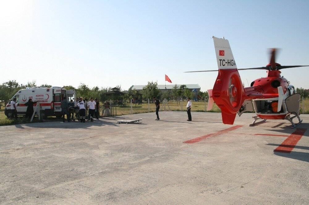 Kalp krizi geçiren işçi helikopter ambulansla hastaneye sevk edildi