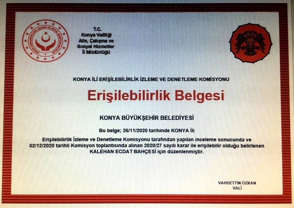 Konya'da Ecdat Bahçesi ve yaya üst geçitlerine 'Erişilebilirlik Belgesi'