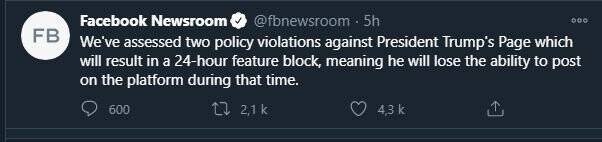 Twitter ve Facebook, Trump’ın hesaplarını askıya aldı