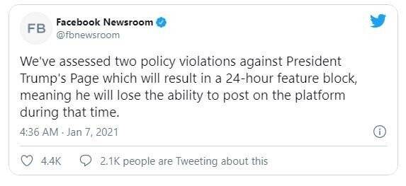 Twitter ve Facebook, Trump’ın hesaplarını askıya aldı