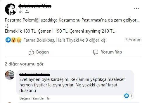 Kastamonu-Kayseri arasında pastırma polemiği zam getirdi
