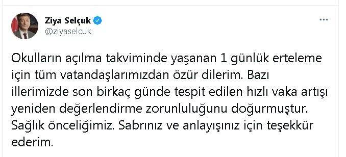 Bakan Selçuk'tan 1 günlük erteleme özürü