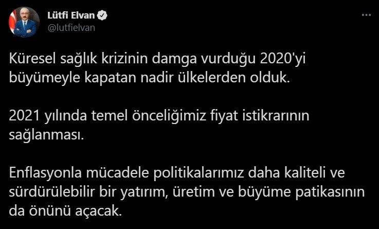 Bakan Elvan: 2020'yi büyümeyle kapatan nadir ülkelerden olduk