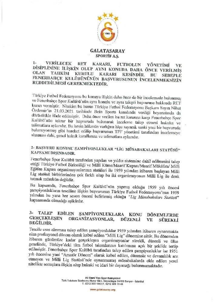 İşte Galatasaray’ın TFF’ye gönderdiği dilekçe!