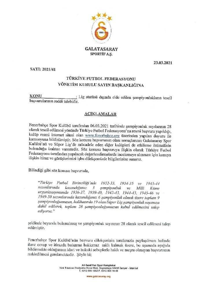 İşte Galatasaray’ın TFF’ye gönderdiği dilekçe!