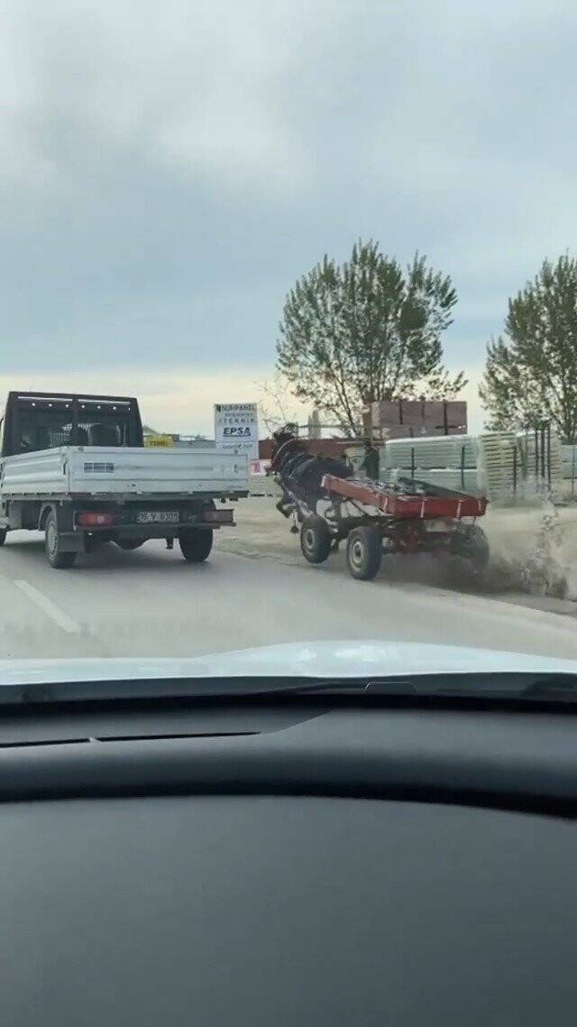 Sürücüsüz at arabası trafiği bir birine kattı