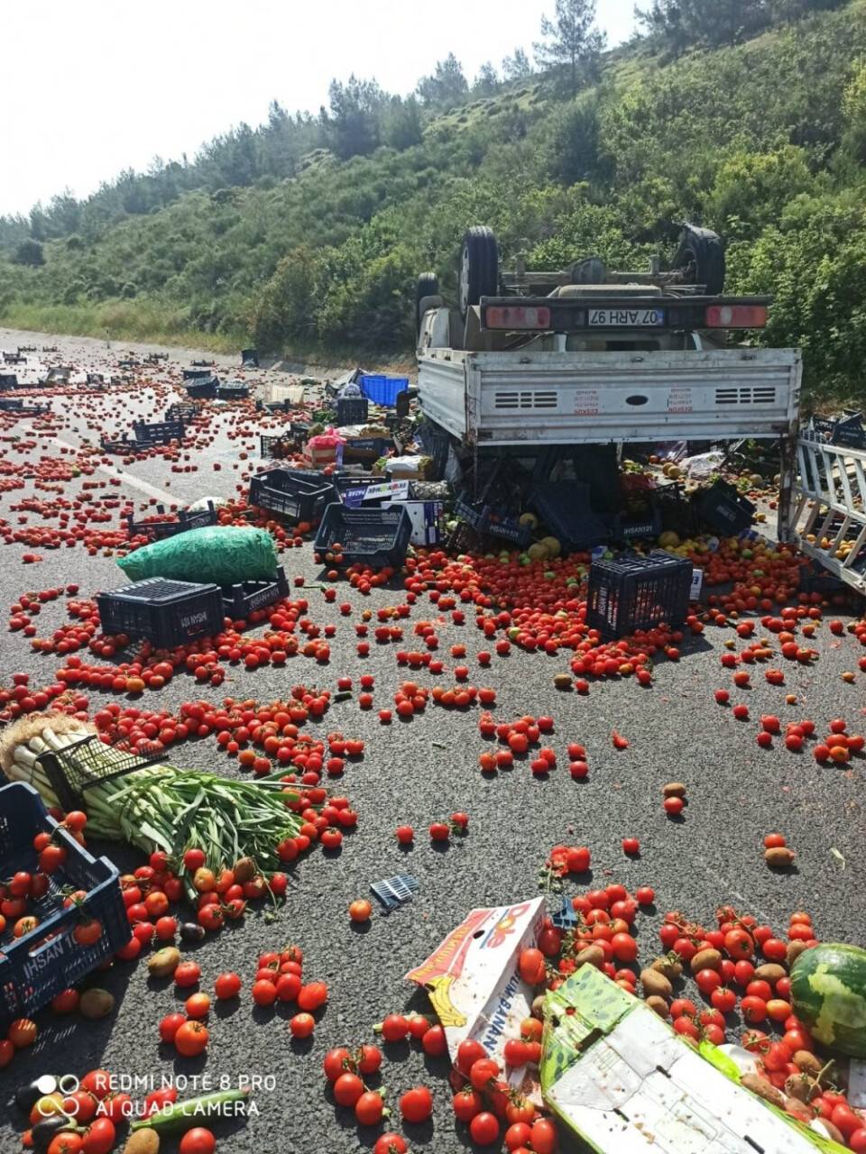 Sebze yüklü kamyonet takla attı