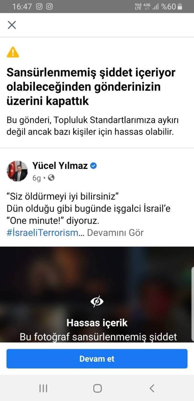 Filistin paylaşımına Facebook'tan sansür