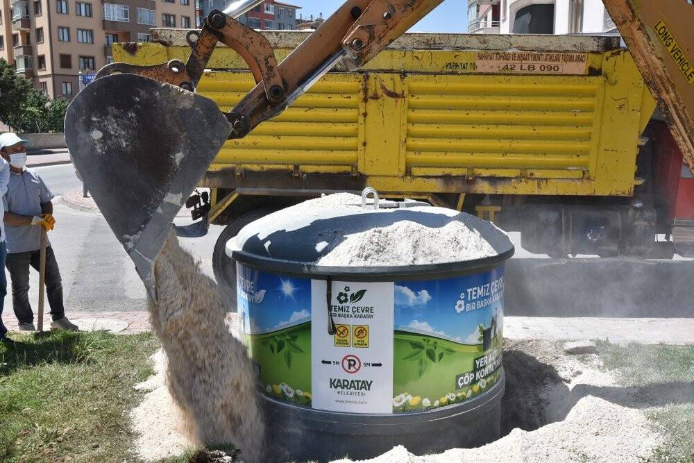 Karatay Belediyesi 150 adet yeraltı çöp konteynerinin kurulumu yaptı