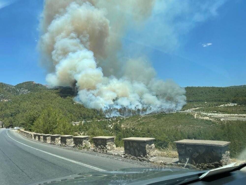 Manavgat-Konya yolu üzerinde orman yangını